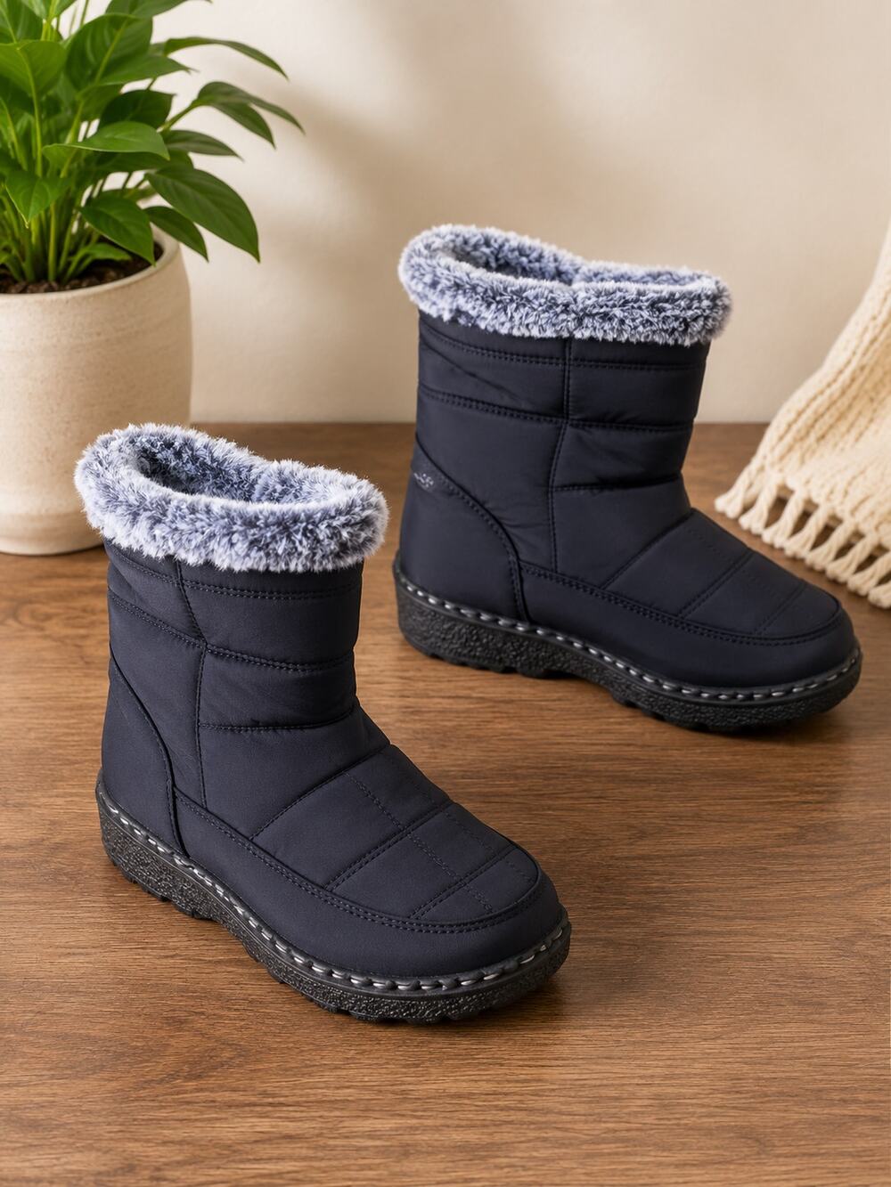 NWOT Women’s Black Winter Snow Boots Faux Fur Lined Waterproof EU 39 US 8.5